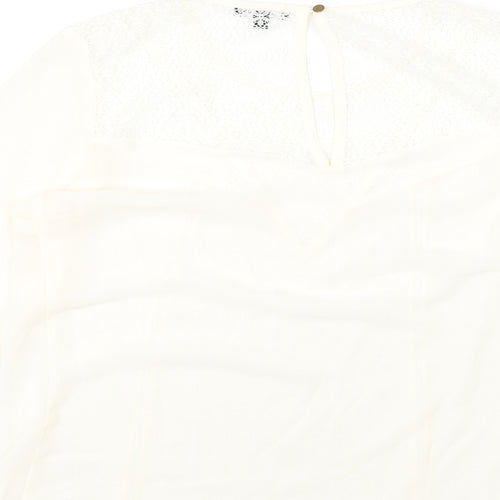 Warehouse Womens Ivory Polyester Basic Blouse Size 14 Round Neck - Lace Detail