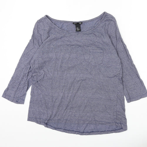 H&M Womens Blue Striped 100% Cotton Basic T-Shirt Size M Boat Neck