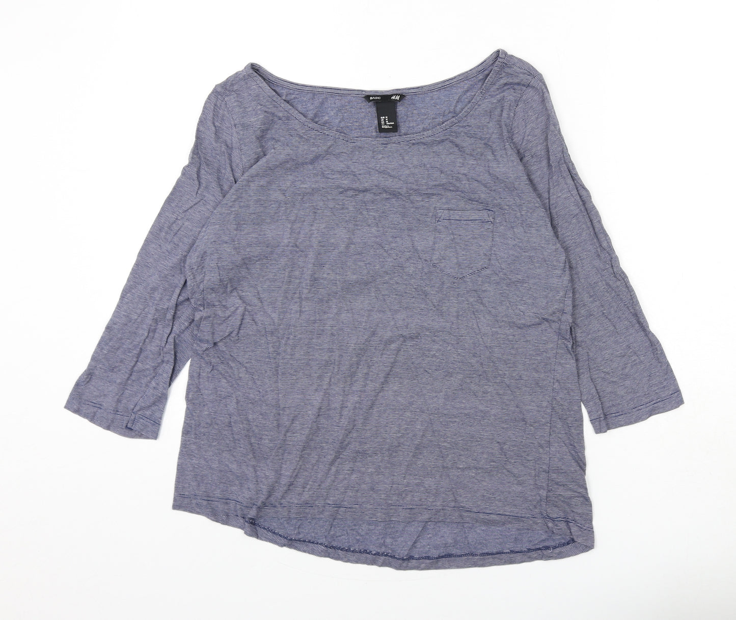 H&M Womens Blue Striped 100% Cotton Basic T-Shirt Size M Boat Neck
