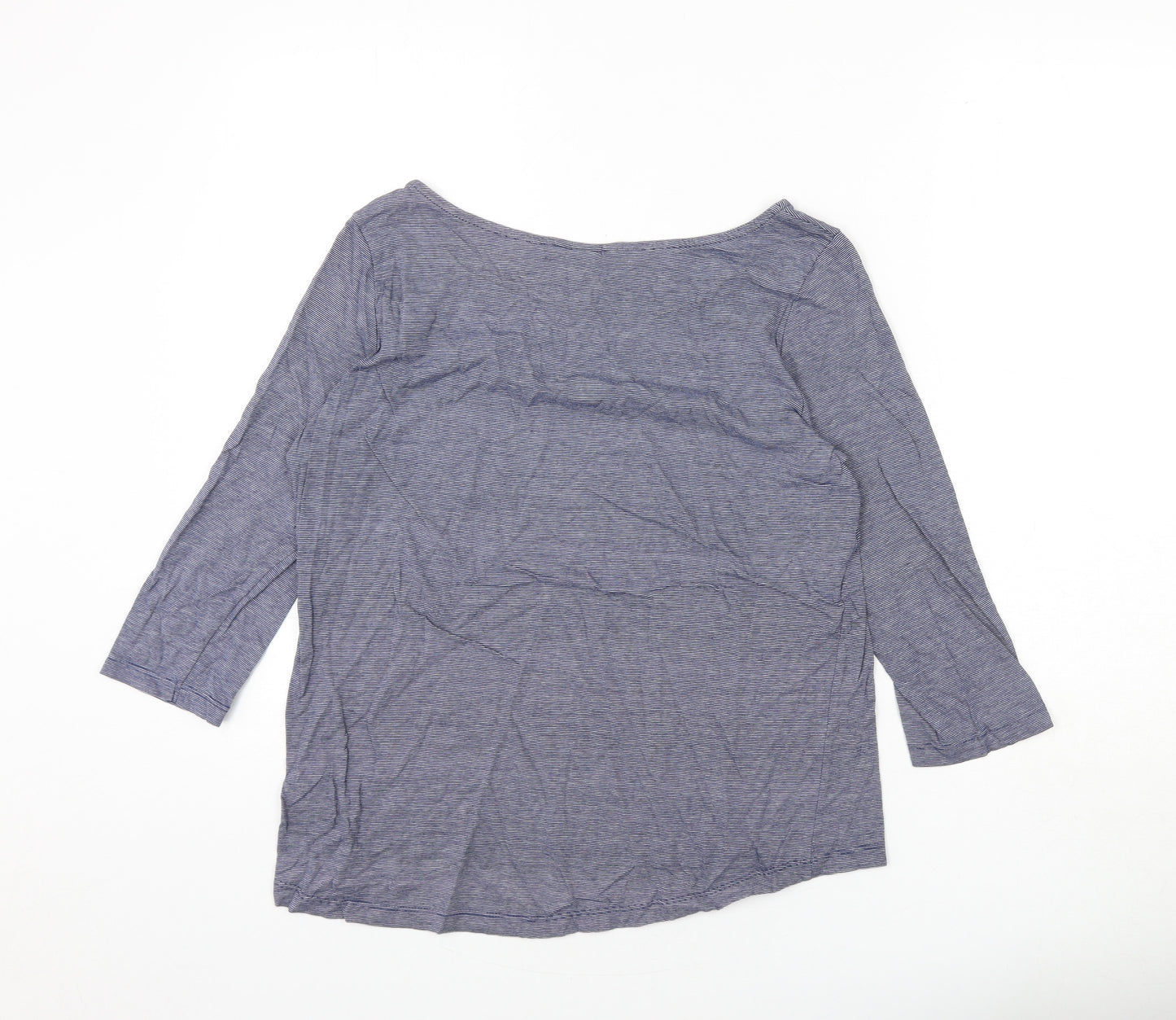 H&M Womens Blue Striped 100% Cotton Basic T-Shirt Size M Boat Neck