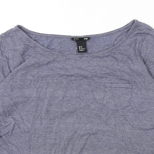 H&M Womens Blue Striped 100% Cotton Basic T-Shirt Size M Boat Neck