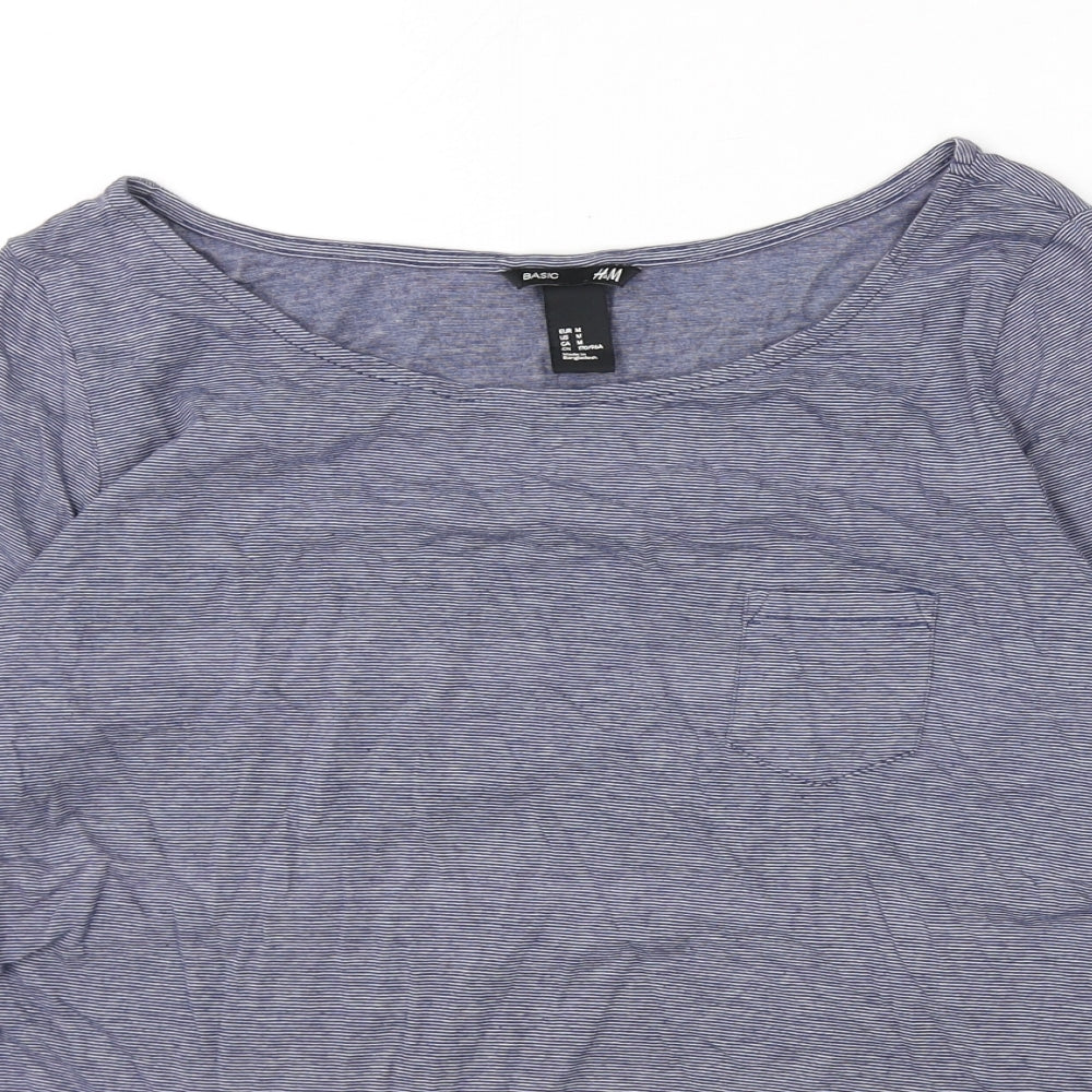 H&M Womens Blue Striped 100% Cotton Basic T-Shirt Size M Boat Neck