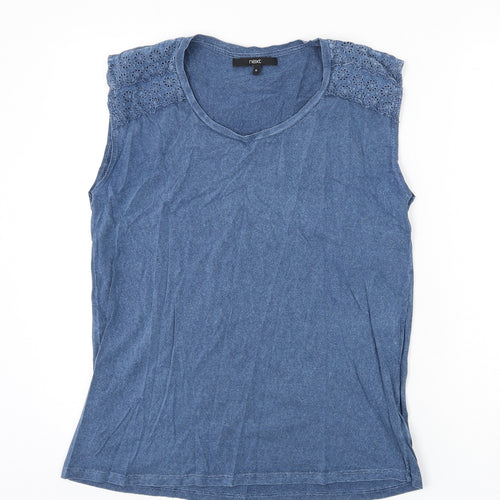 NEXT Womens Blue 100% Cotton Basic Tank Size 12 Scoop Neck - Lace Detail