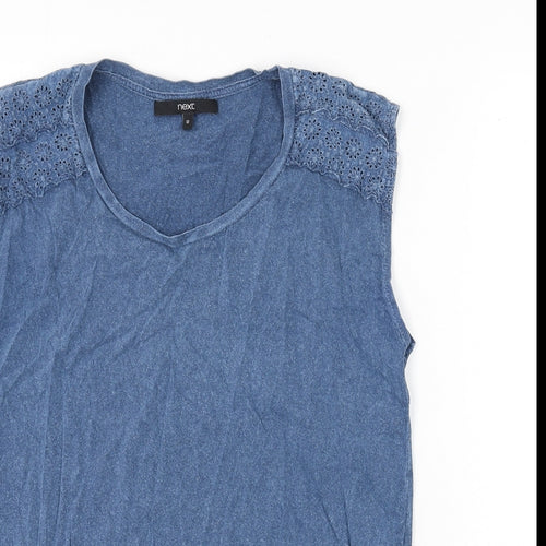 NEXT Womens Blue 100% Cotton Basic Tank Size 12 Scoop Neck - Lace Detail