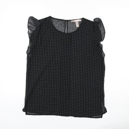 XXI Womens Black Polka Dot Polyester Basic Blouse Size M Round Neck - Ruffle Detail