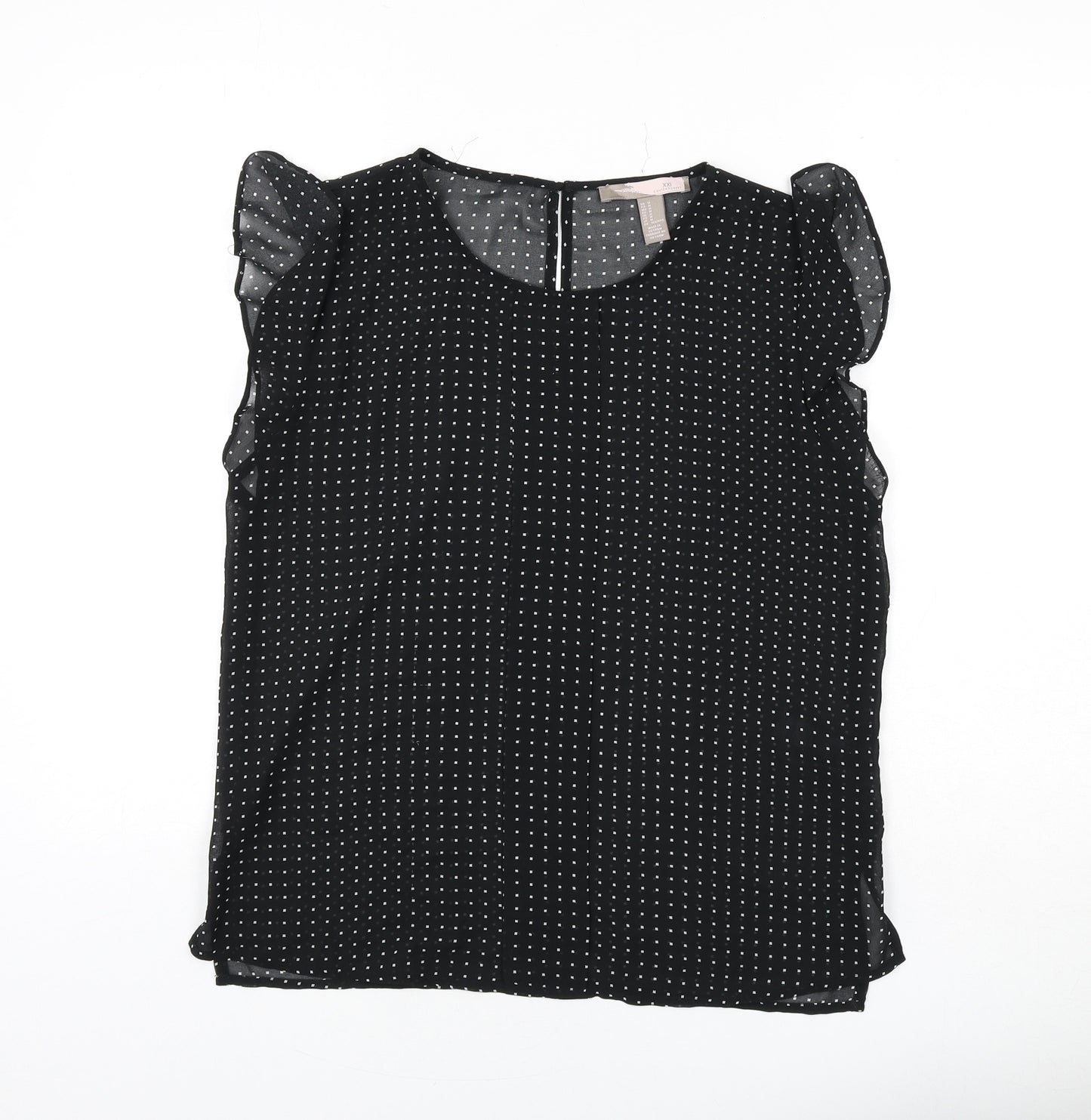 XXI Womens Black Polka Dot Polyester Basic Blouse Size M Round Neck - Ruffle Detail