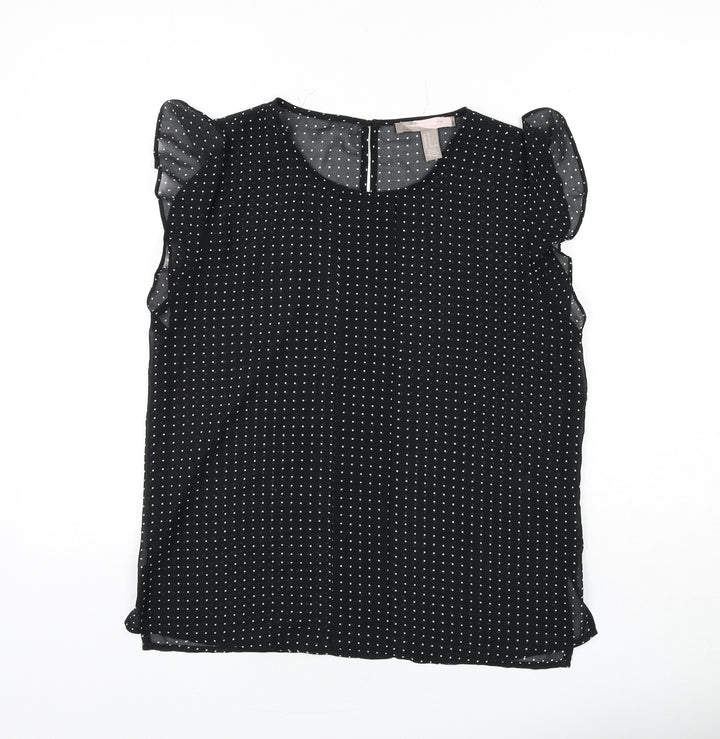 XXI Womens Black Polka Dot Polyester Basic Blouse Size M Round Neck - Ruffle Detail