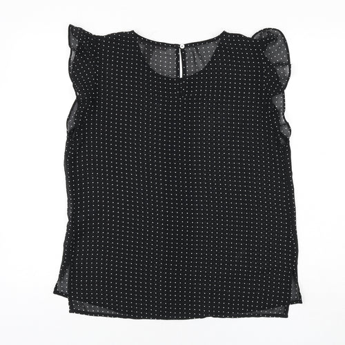 XXI Womens Black Polka Dot Polyester Basic Blouse Size M Round Neck - Ruffle Detail