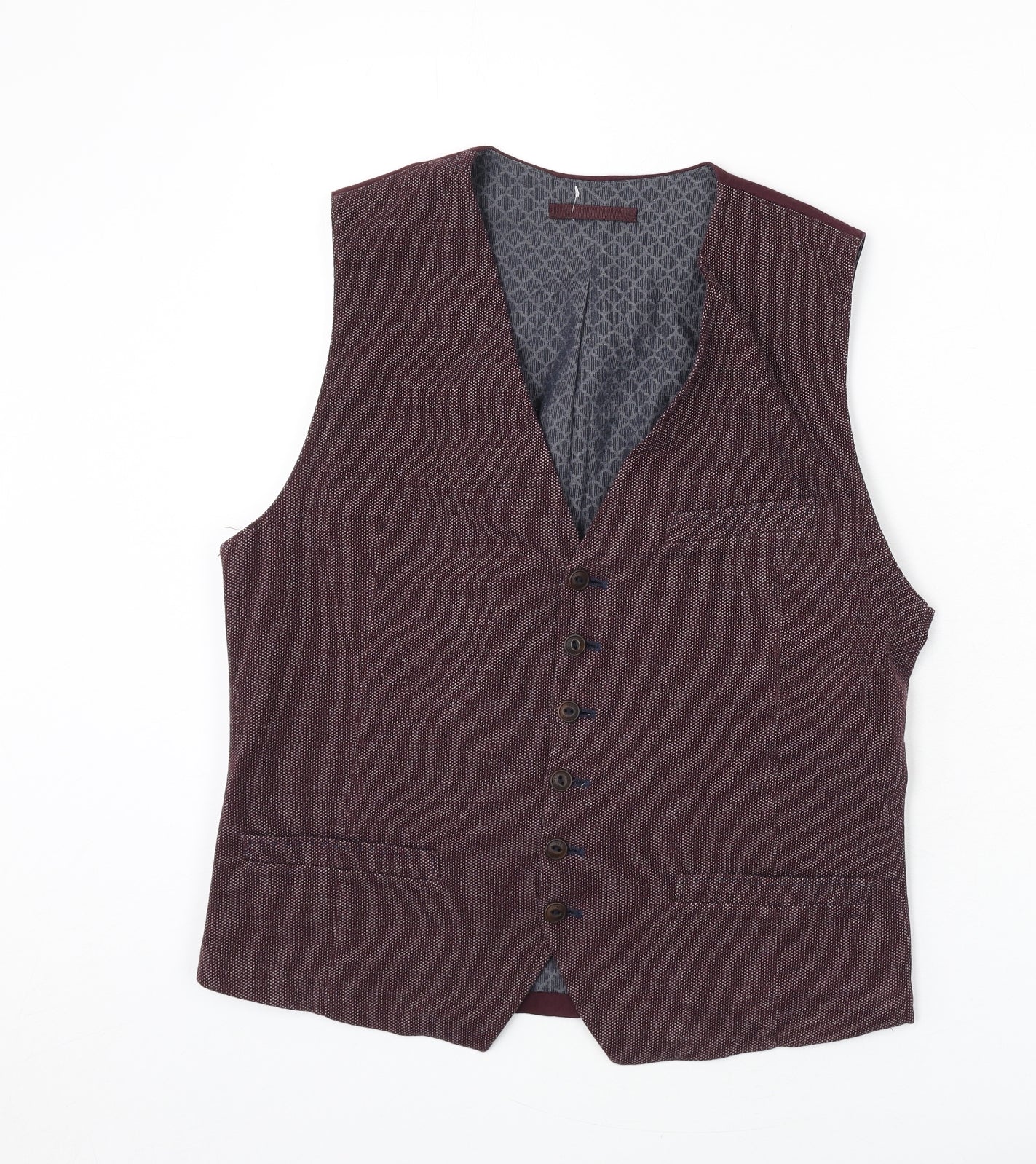 Ted Baker Mens Red Geometric Polyester Jacket Suit Waistcoat Size 2XL Regular