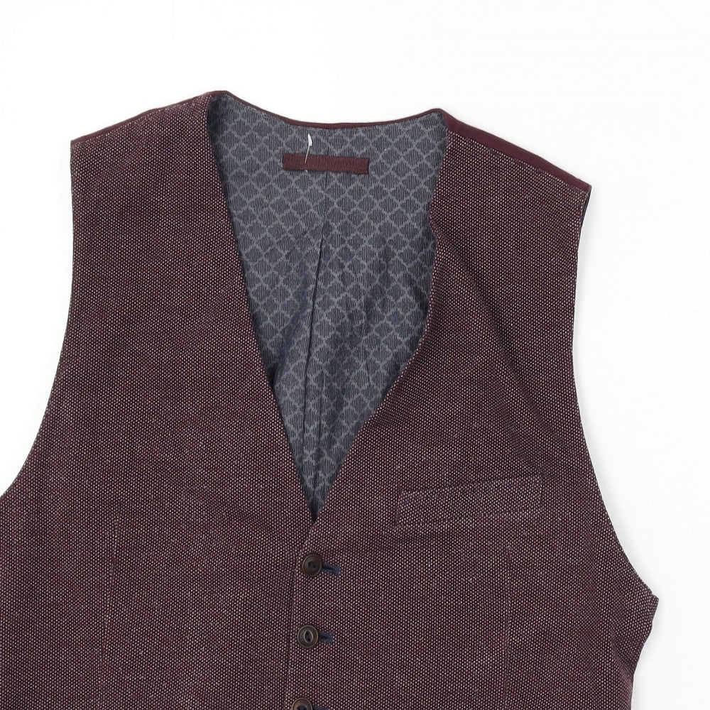 Ted Baker Mens Red Geometric Polyester Jacket Suit Waistcoat Size 2XL Regular