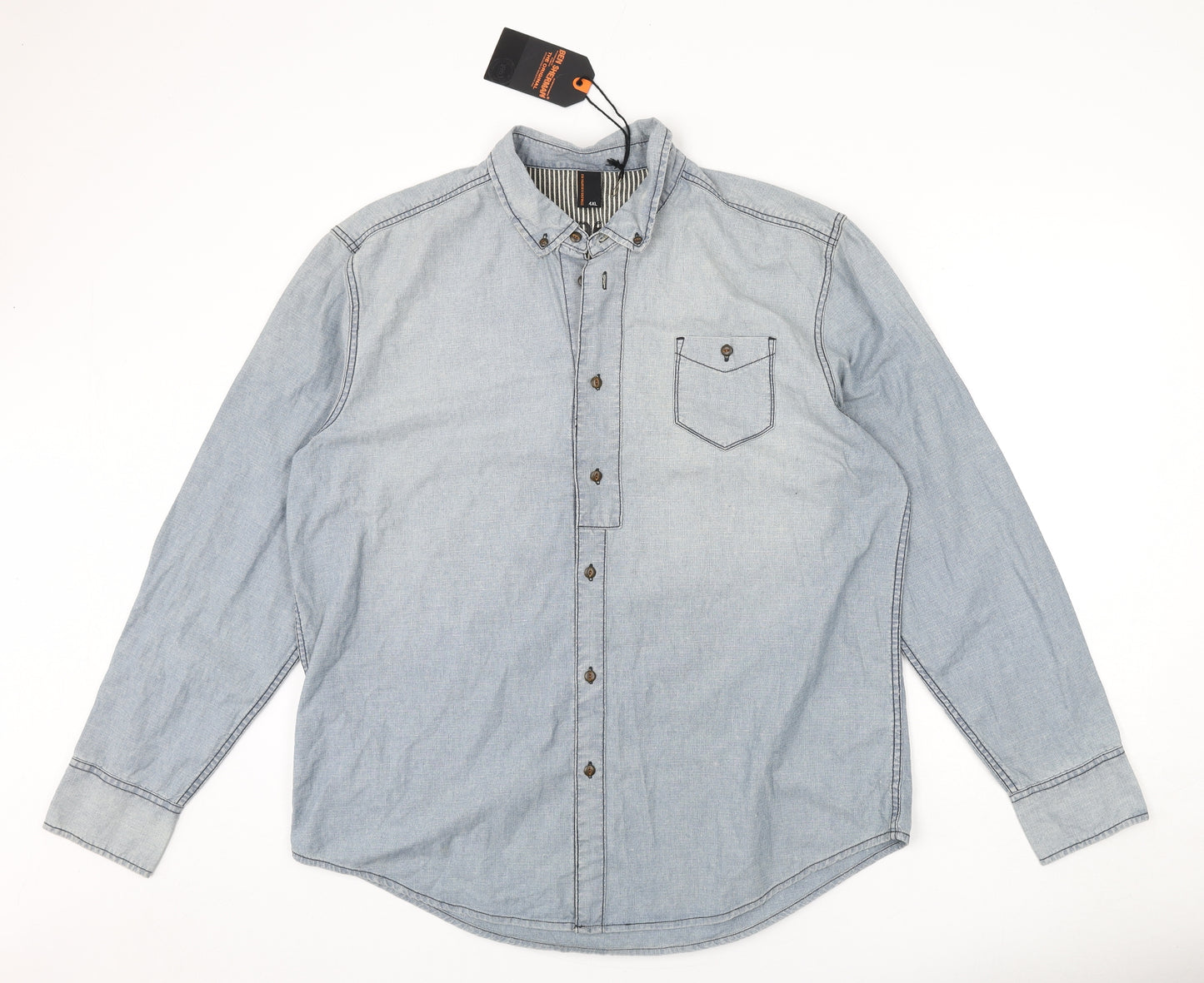 Ben Sherman Mens Blue Cotton Button-Up Size 4XL Collared Button