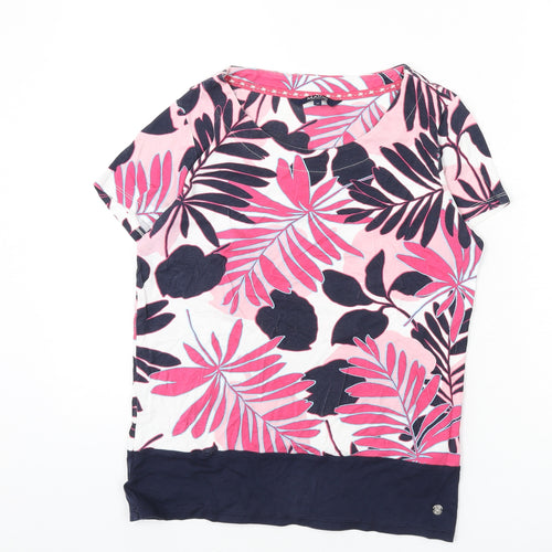 Maine New England Womens Multicoloured Geometric Cotton Basic T-Shirt Size 12 Round Neck - Leaf Print