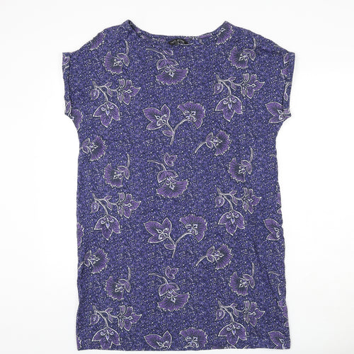 NEXT Womens Blue Geometric 100% Cotton T-Shirt Dress Size 6 Round Neck Pullover