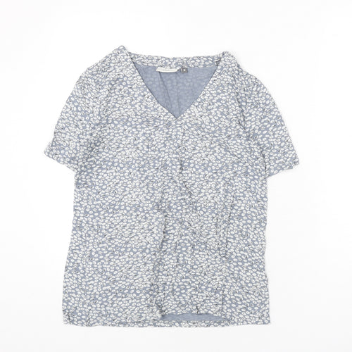 Adini Womens Blue Geometric Viscose Basic T-Shirt Size M V-Neck