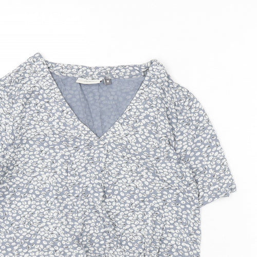 Adini Womens Blue Geometric Viscose Basic T-Shirt Size M V-Neck