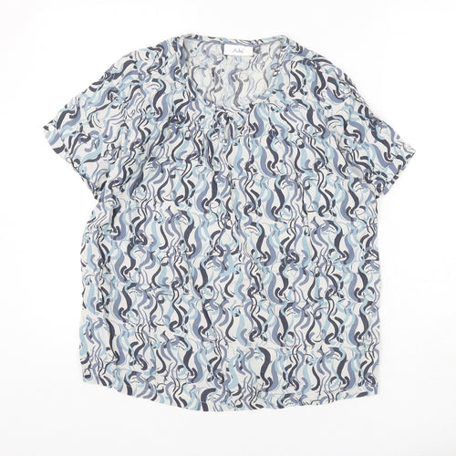 Adini Womens Blue Geometric Viscose Basic Blouse Size XS Round Neck - Button Detail