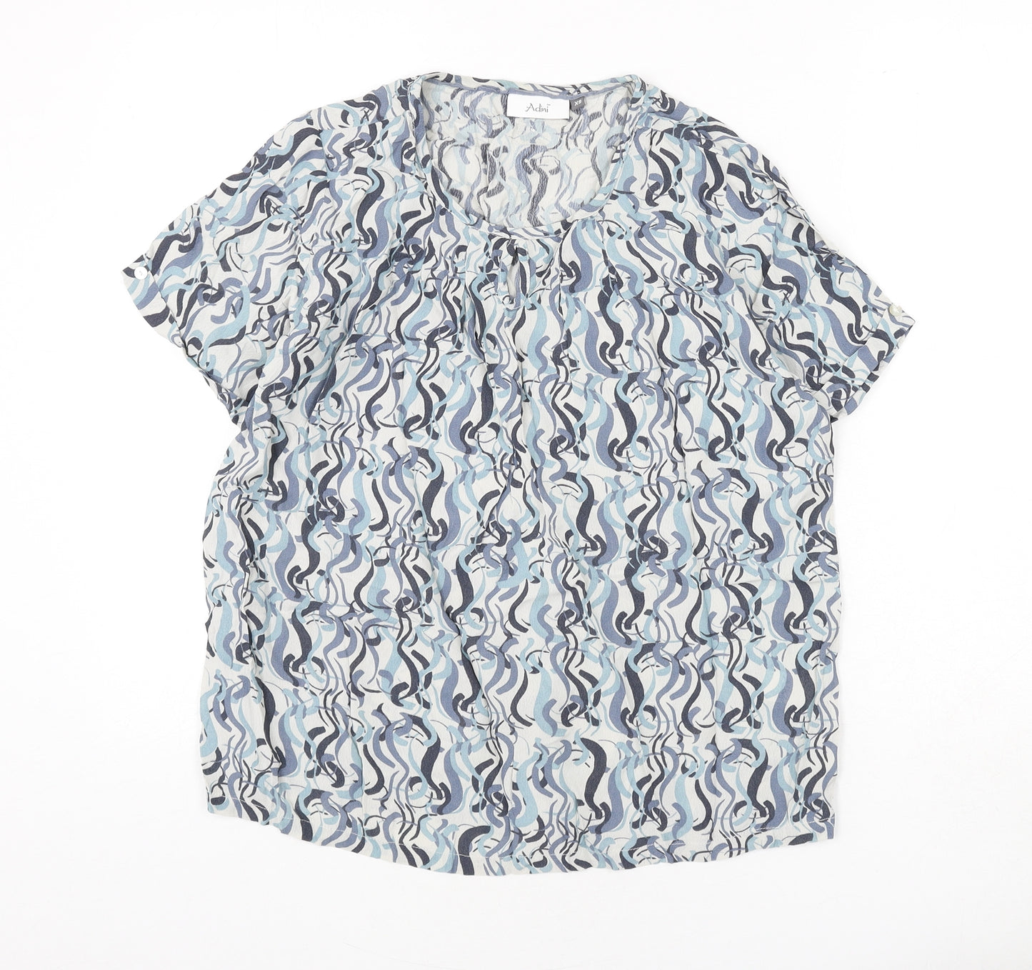 Adini Womens Blue Geometric Viscose Basic Blouse Size XS Round Neck - Button Detail