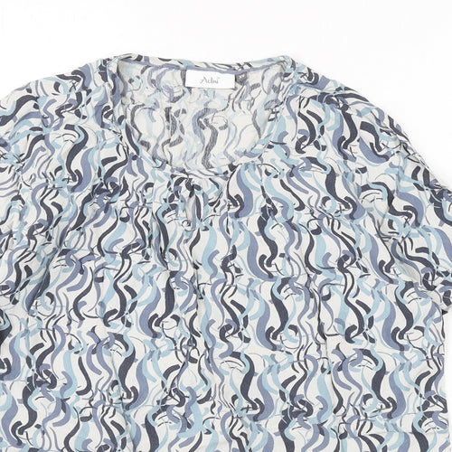 Adini Womens Blue Geometric Viscose Basic Blouse Size XS Round Neck - Button Detail