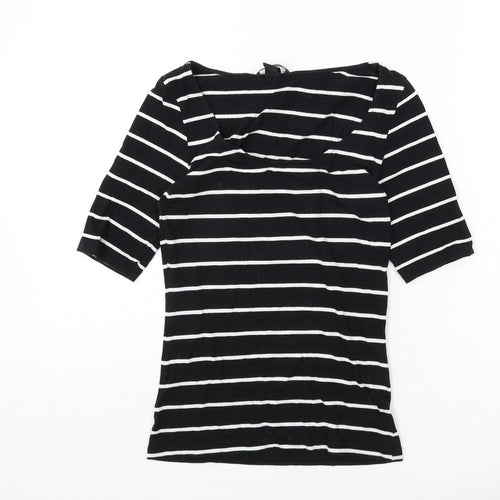 H&M Womens Black Striped Polyester Basic T-Shirt Size XS Scoop Neck