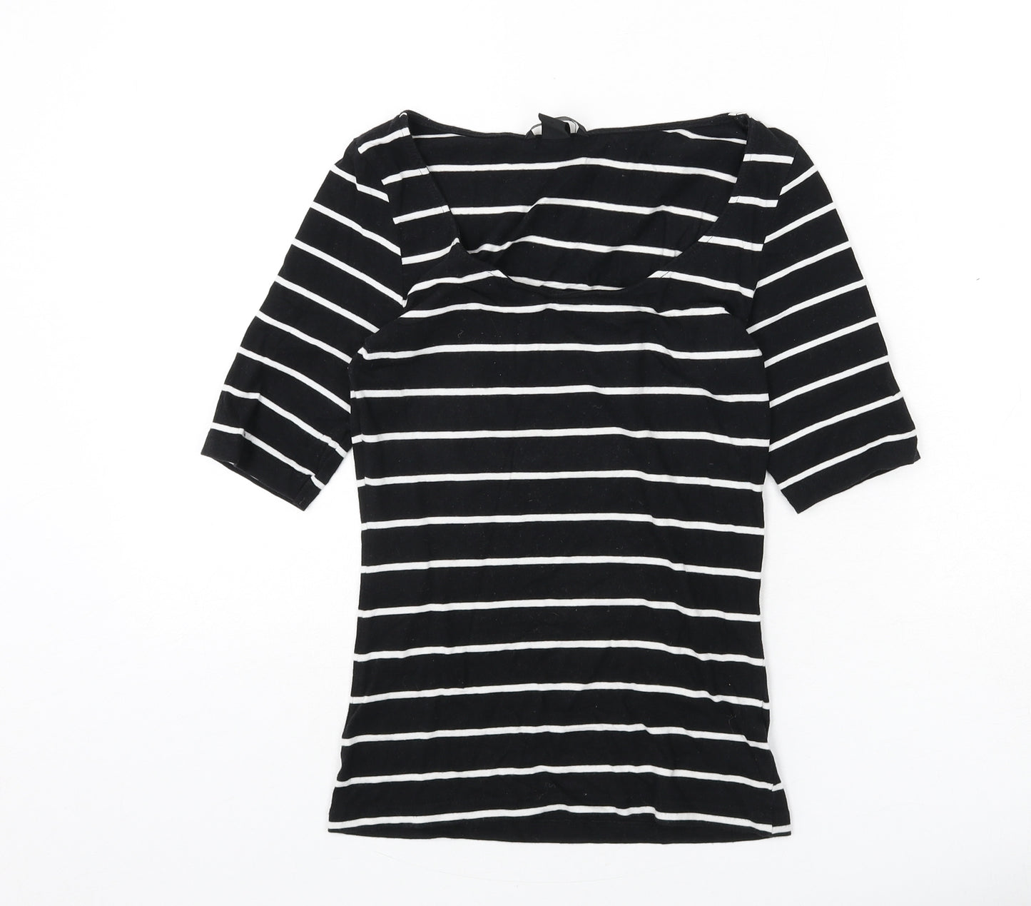 H&M Womens Black Striped Polyester Basic T-Shirt Size XS Scoop Neck