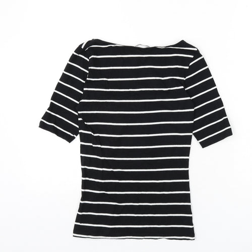 H&M Womens Black Striped Polyester Basic T-Shirt Size XS Scoop Neck