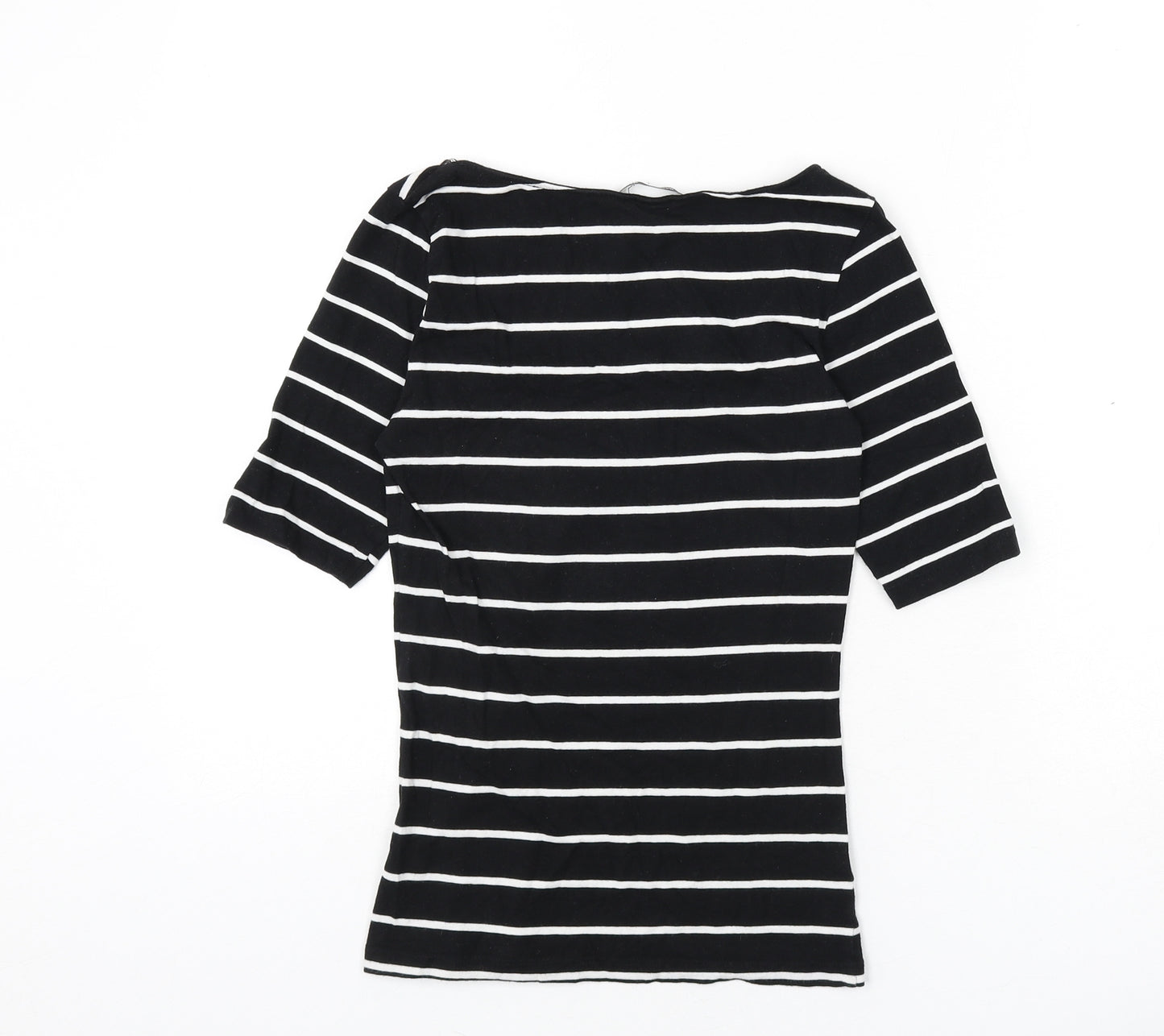 H&M Womens Black Striped Polyester Basic T-Shirt Size XS Scoop Neck