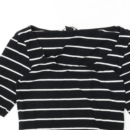 H&M Womens Black Striped Polyester Basic T-Shirt Size XS Scoop Neck