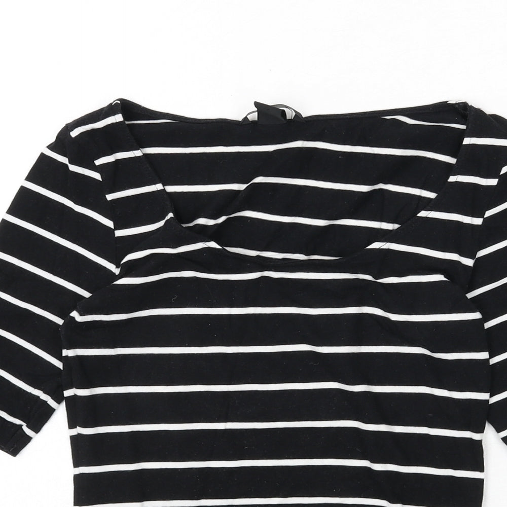 H&M Womens Black Striped Polyester Basic T-Shirt Size XS Scoop Neck