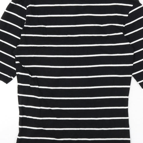 H&M Womens Black Striped Polyester Basic T-Shirt Size XS Scoop Neck