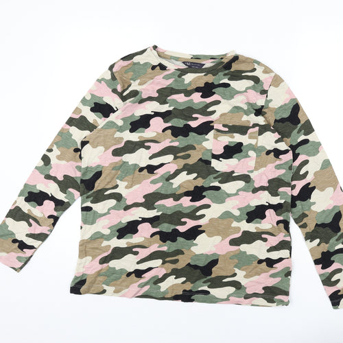 Marks and Spencer Womens Multicoloured Camouflage Cotton Basic T-Shirt Size 12 Round Neck