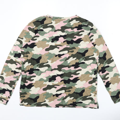 Marks and Spencer Womens Multicoloured Camouflage Cotton Basic T-Shirt Size 12 Round Neck