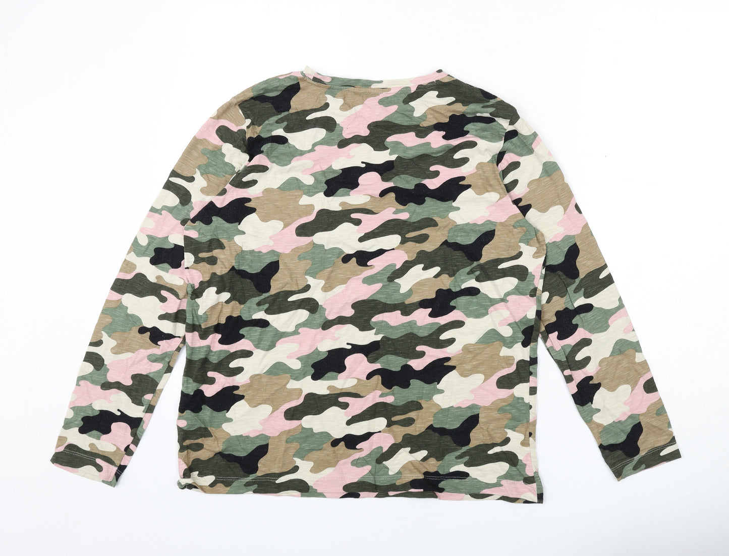 Marks and Spencer Womens Multicoloured Camouflage Cotton Basic T-Shirt Size 12 Round Neck