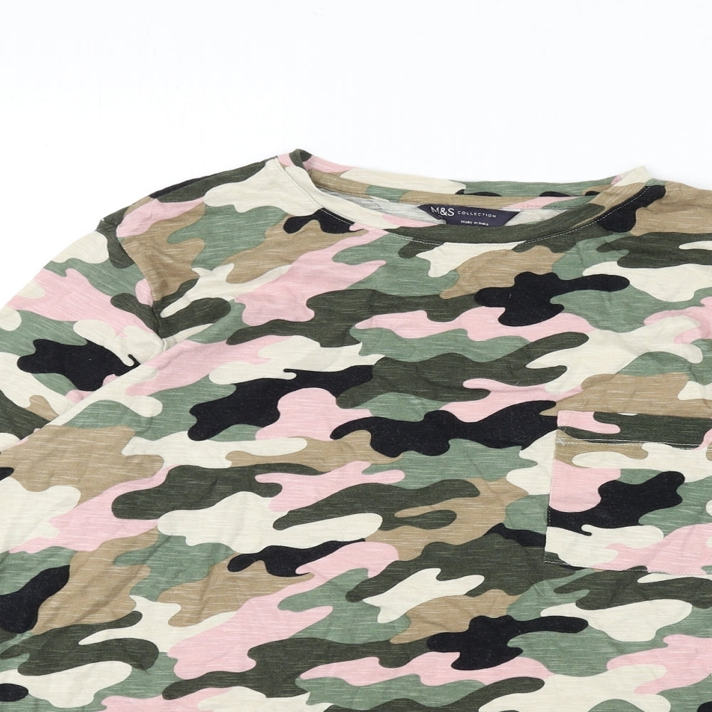 Marks and Spencer Womens Multicoloured Camouflage Cotton Basic T-Shirt Size 12 Round Neck