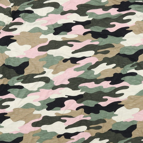 Marks and Spencer Womens Multicoloured Camouflage Cotton Basic T-Shirt Size 12 Round Neck