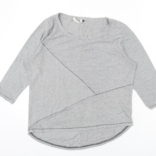 Maison de Nimes Womens Grey Striped Polyester Basic T-Shirt Size 12 Round Neck