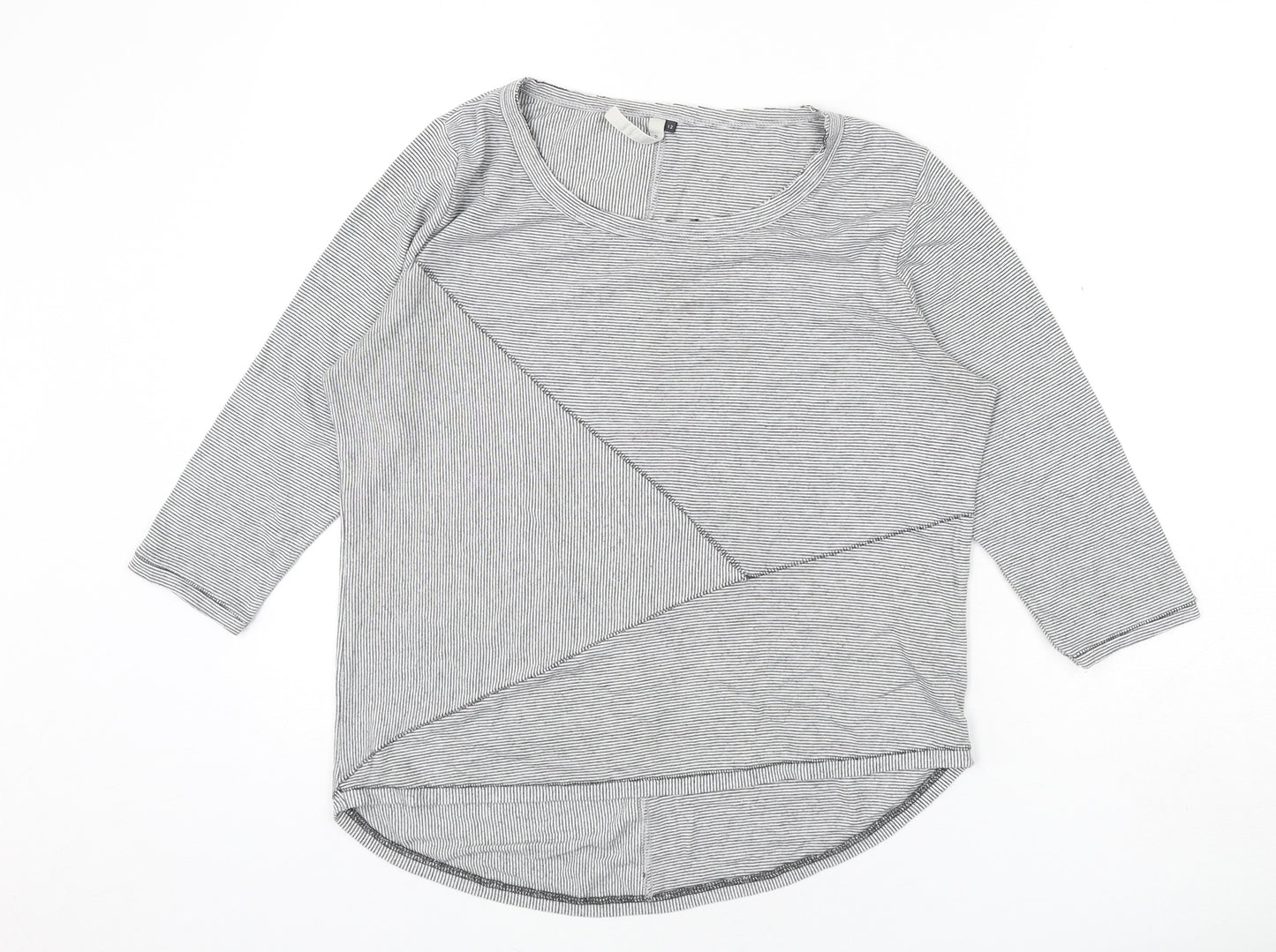 Maison de Nimes Womens Grey Striped Polyester Basic T-Shirt Size 12 Round Neck