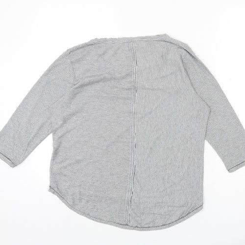 Maison de Nimes Womens Grey Striped Polyester Basic T-Shirt Size 12 Round Neck