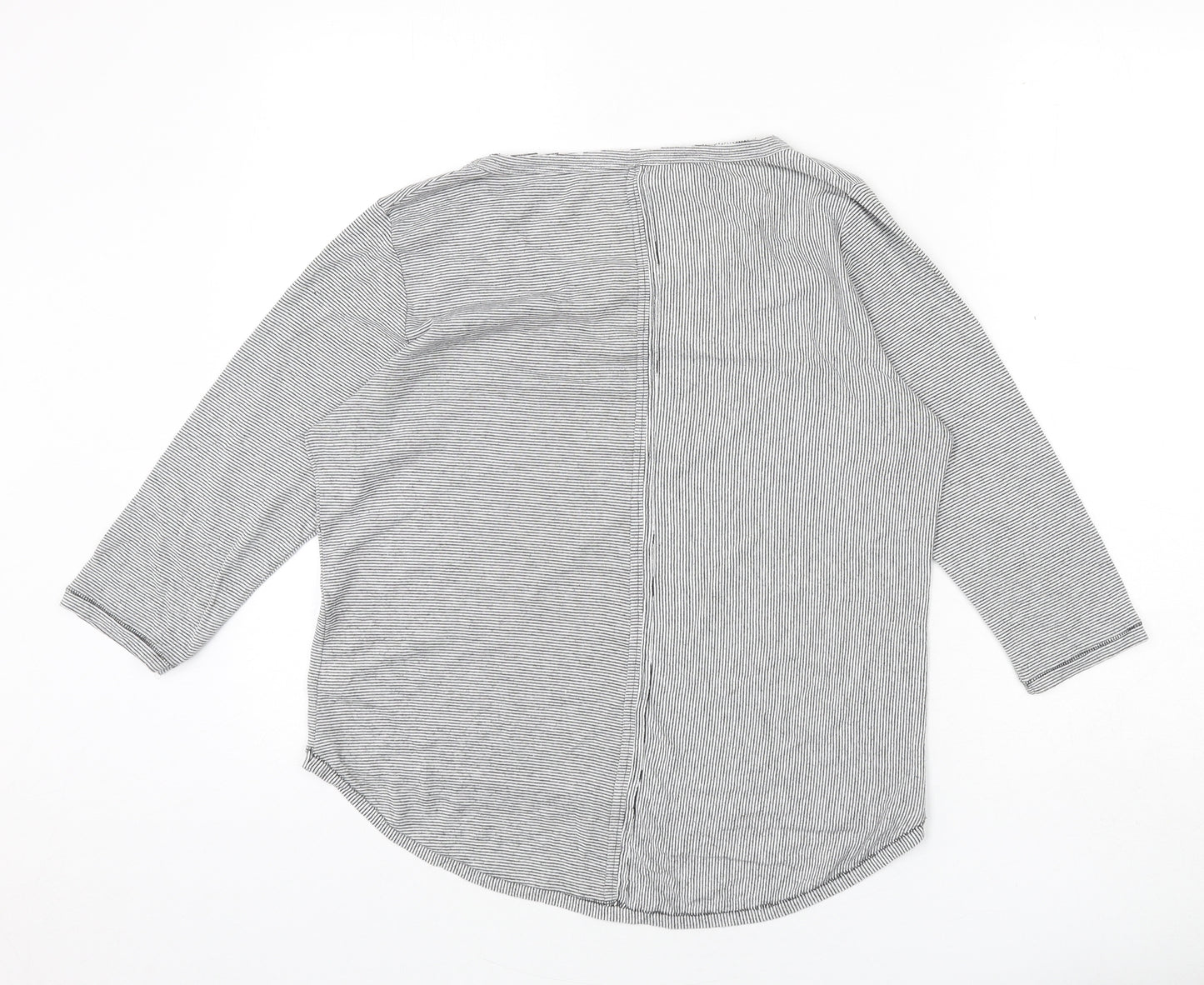 Maison de Nimes Womens Grey Striped Polyester Basic T-Shirt Size 12 Round Neck