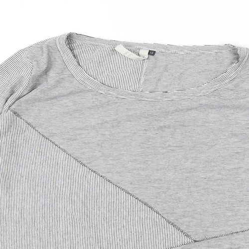 Maison de Nimes Womens Grey Striped Polyester Basic T-Shirt Size 12 Round Neck