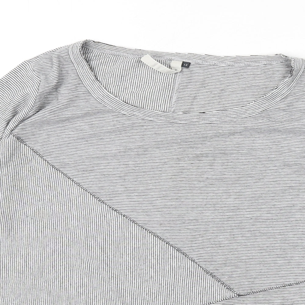 Maison de Nimes Womens Grey Striped Polyester Basic T-Shirt Size 12 Round Neck