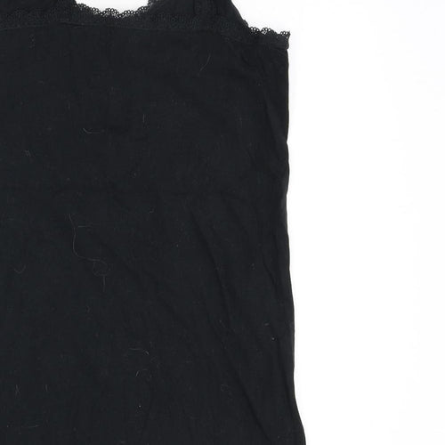 Marks and Spencer Womens Black Cotton Camisole Tank Size 12 Scoop Neck - Lace Trim