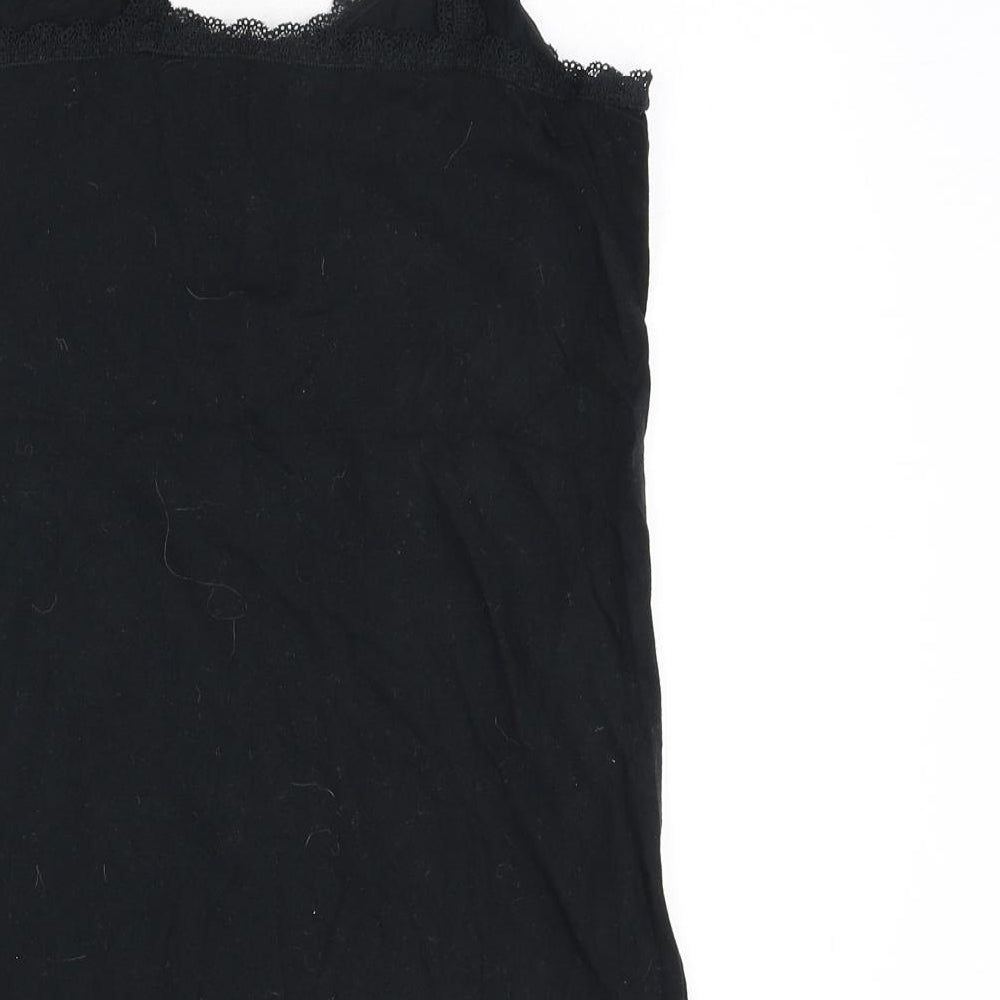 Marks and Spencer Womens Black Cotton Camisole Tank Size 12 Scoop Neck - Lace Trim