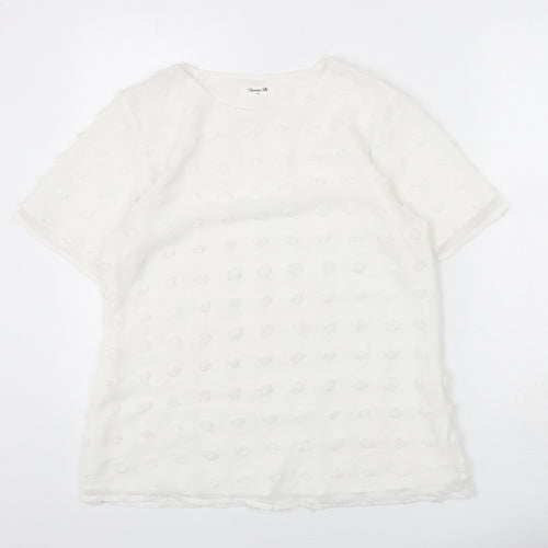 Blooming Jelly Womens White Polka Dot Polyester Basic Blouse Size M Round Neck