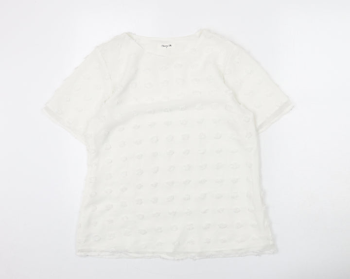 Blooming Jelly Womens White Polka Dot Polyester Basic Blouse Size M Round Neck