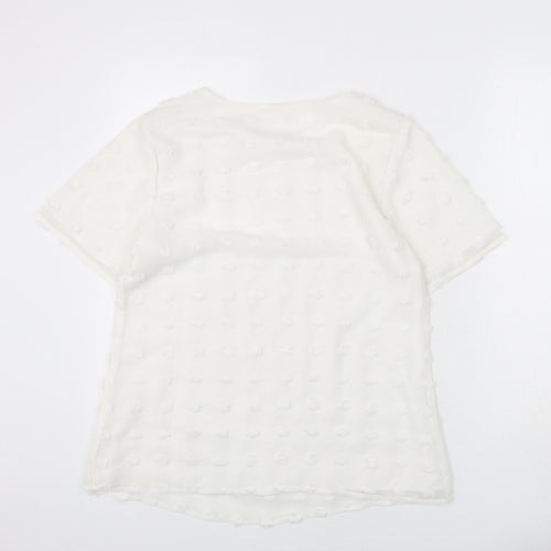 Blooming Jelly Womens White Polka Dot Polyester Basic Blouse Size M Round Neck