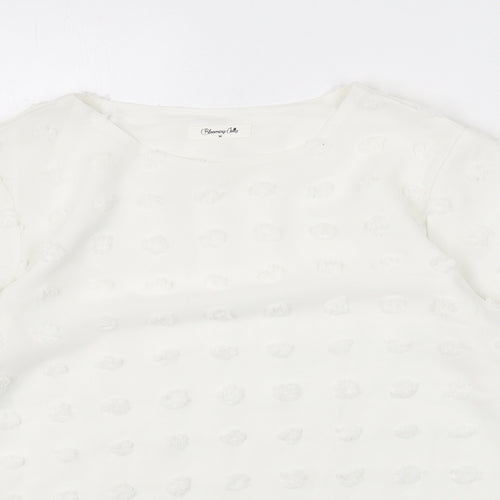 Blooming Jelly Womens White Polka Dot Polyester Basic Blouse Size M Round Neck