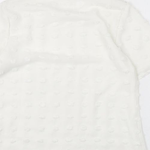 Blooming Jelly Womens White Polka Dot Polyester Basic Blouse Size M Round Neck