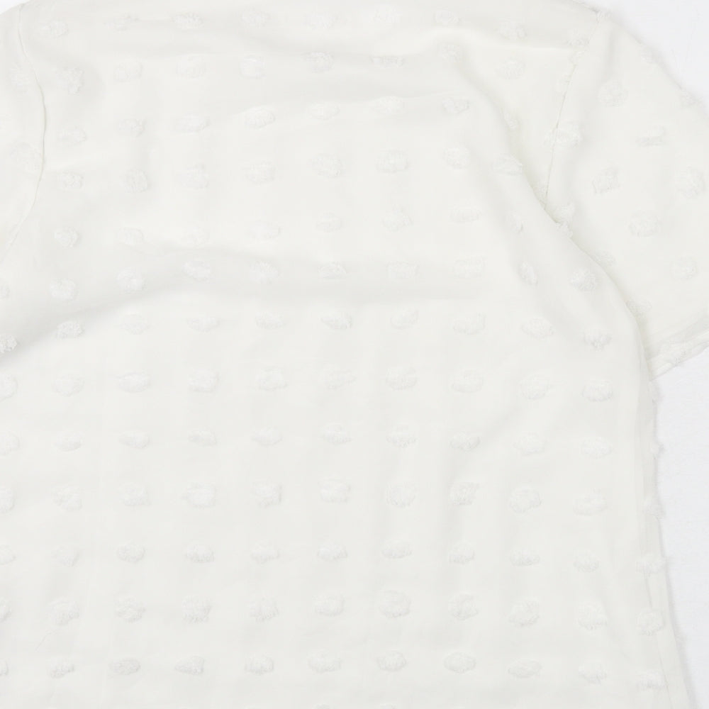 Blooming Jelly Womens White Polka Dot Polyester Basic Blouse Size M Round Neck