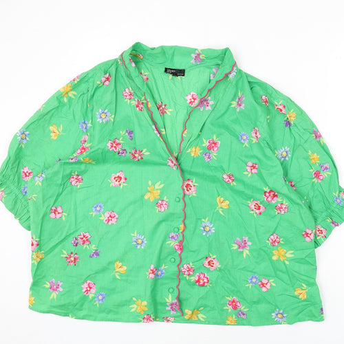 Nobody's Child Womens Green Floral 100% Cotton Top Pyjama Top Size 16 Button - Size 16-18