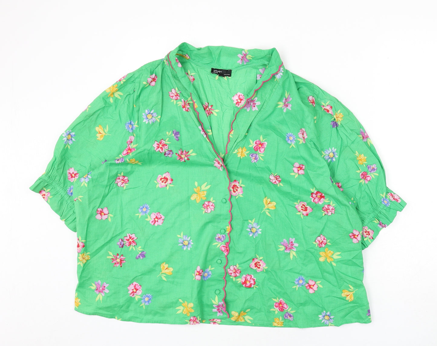 Nobody's Child Womens Green Floral 100% Cotton Top Pyjama Top Size 16 Button - Size 16-18